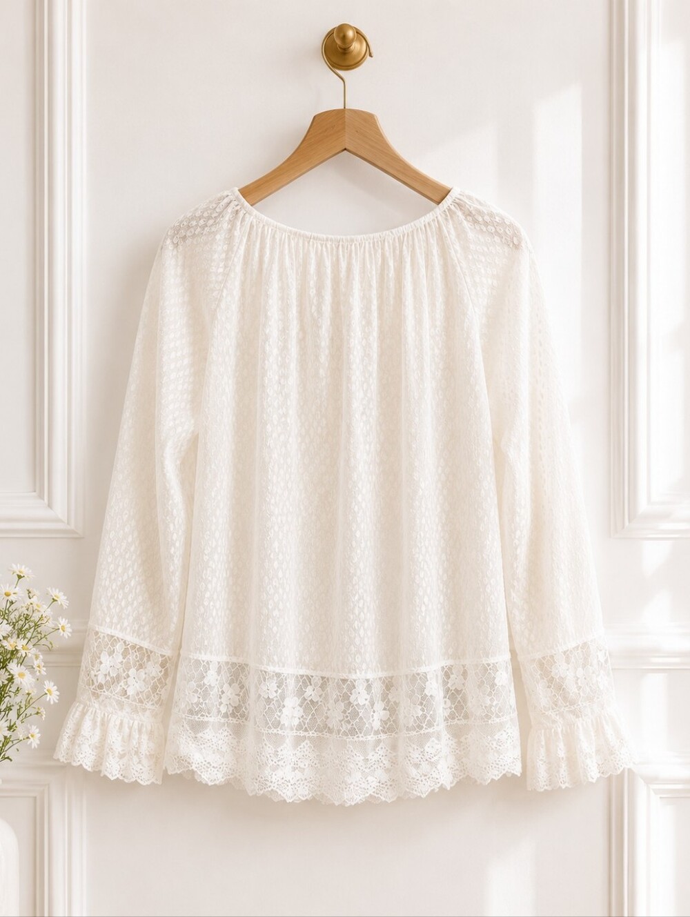 Max Edition Ivory Lace Blouse | Size Small | Lined Sheer Sleeves | Romantic - Picture 6 of 8